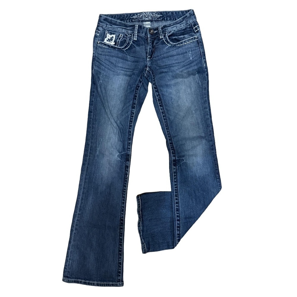 MAURICES Low Rise Bootcut Jeans Embellished Pockets Size 1/2 Long